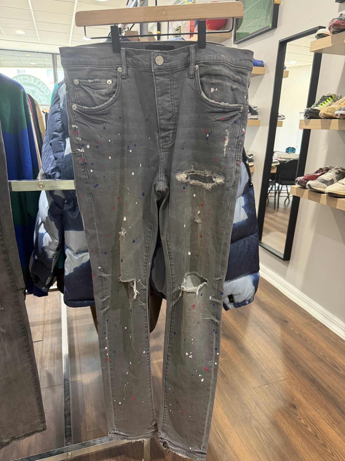Purple Gray Paint Splatter Denim Jeans