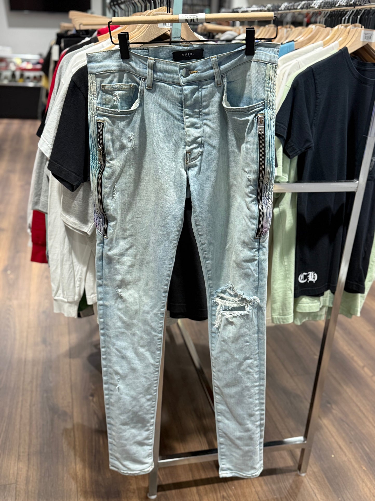 Amiri Blue Denim Zipper Jeans