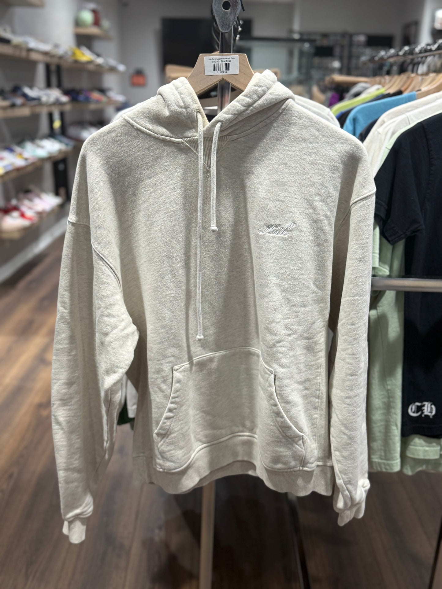 Kith Script Logo Hoodie Ash Grey